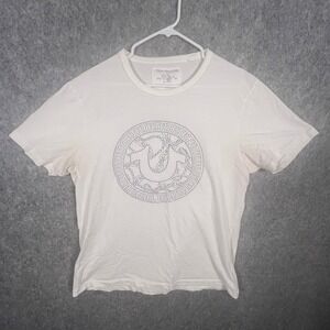 True Religion Men's White Rhinestone Buddha Horseshoe Logo T-Shirt XL World Tour